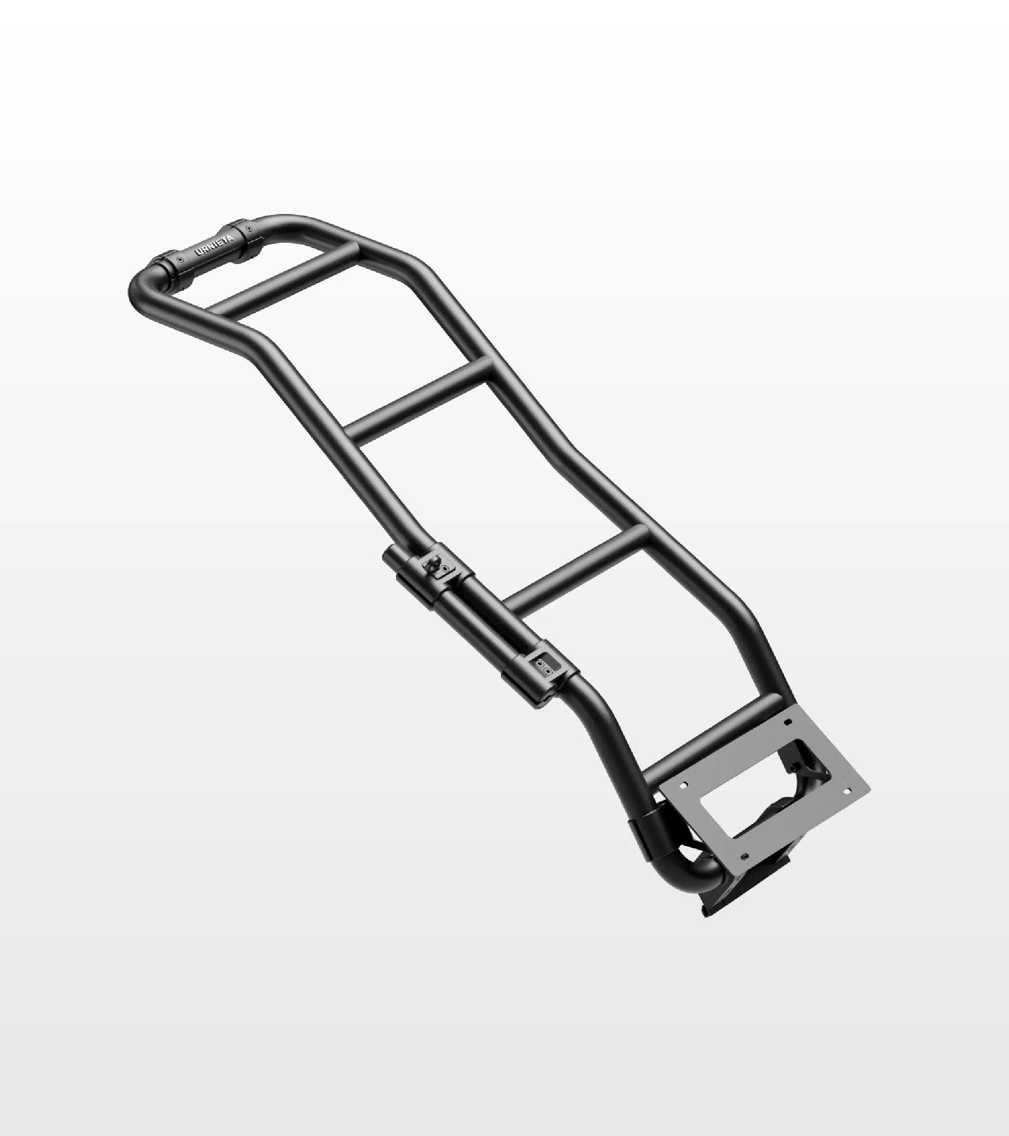 Black metal luggage rack on a white background