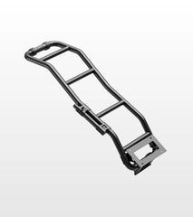 Black metal luggage rack on a white background
