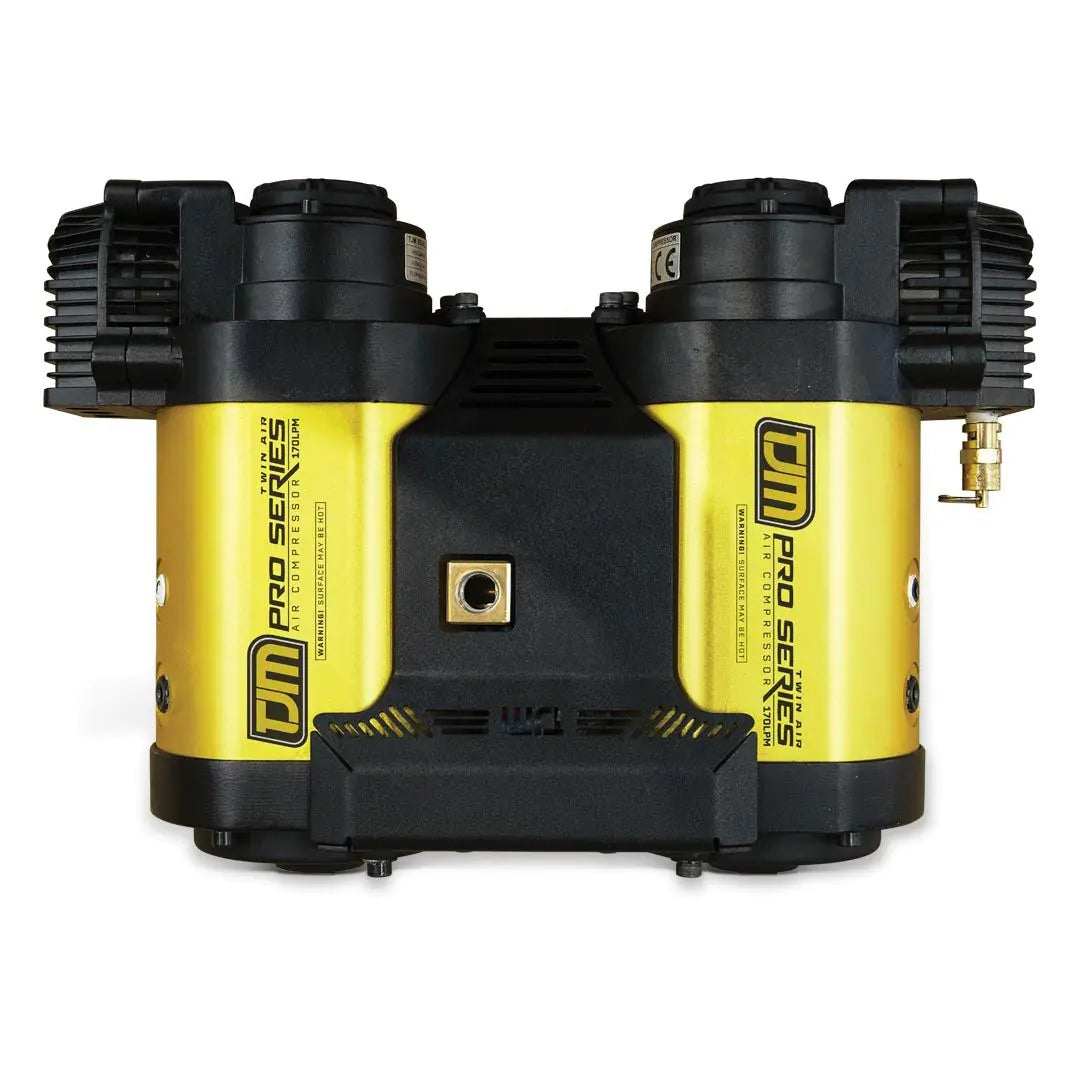 Yellow and black air compressor with 'OM Pro Series' branding on a white background